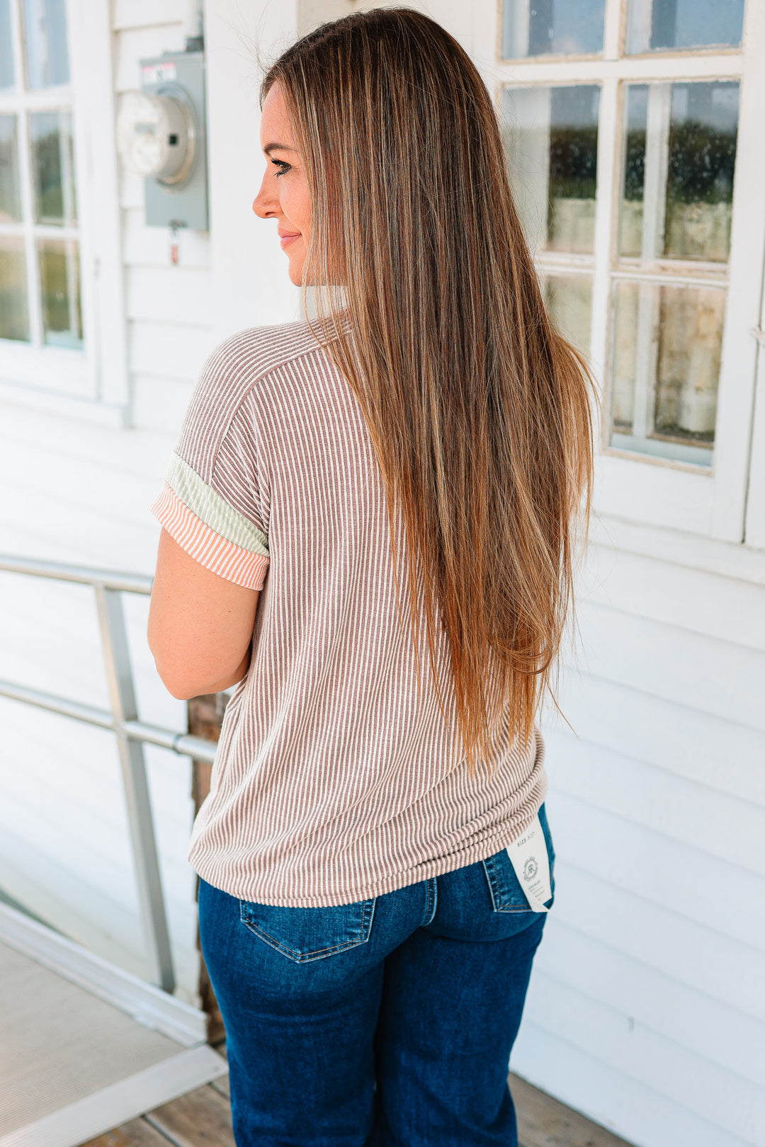 Ollie Ribbed Short Sleeve Top - Mocha