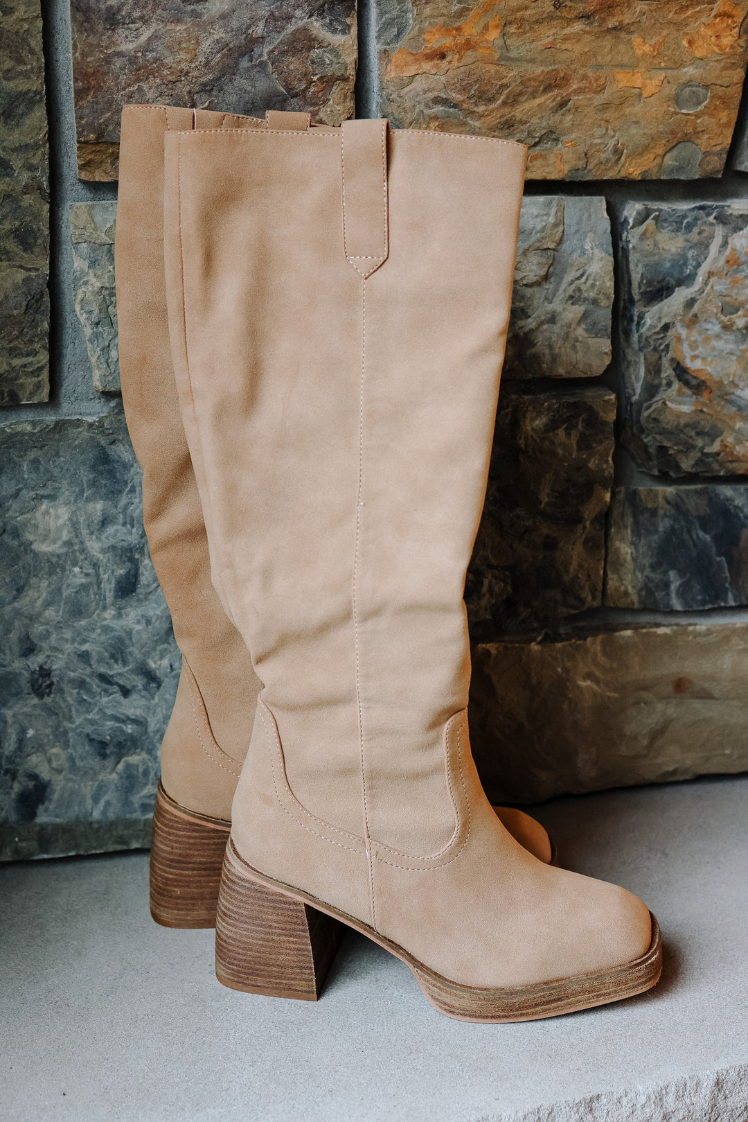 Alyssa Chunky Tall Boots - Toffee Suede