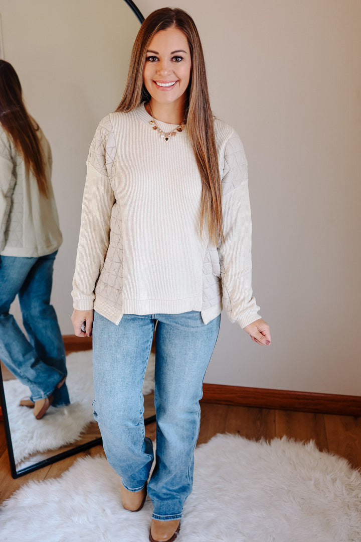 Madeline Mixed Fabric Top -  Ecru