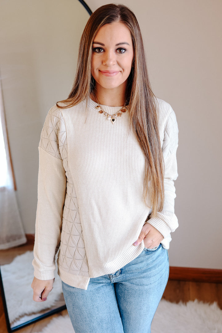 Madeline Mixed Fabric Top -  Ecru