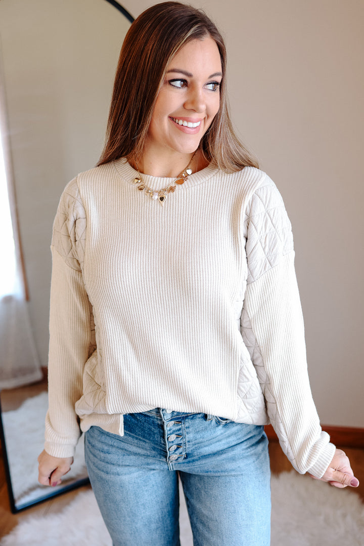 Madeline Mixed Fabric Top -  Ecru