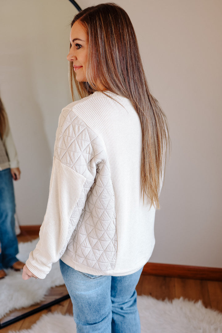 Madeline Mixed Fabric Top -  Ecru