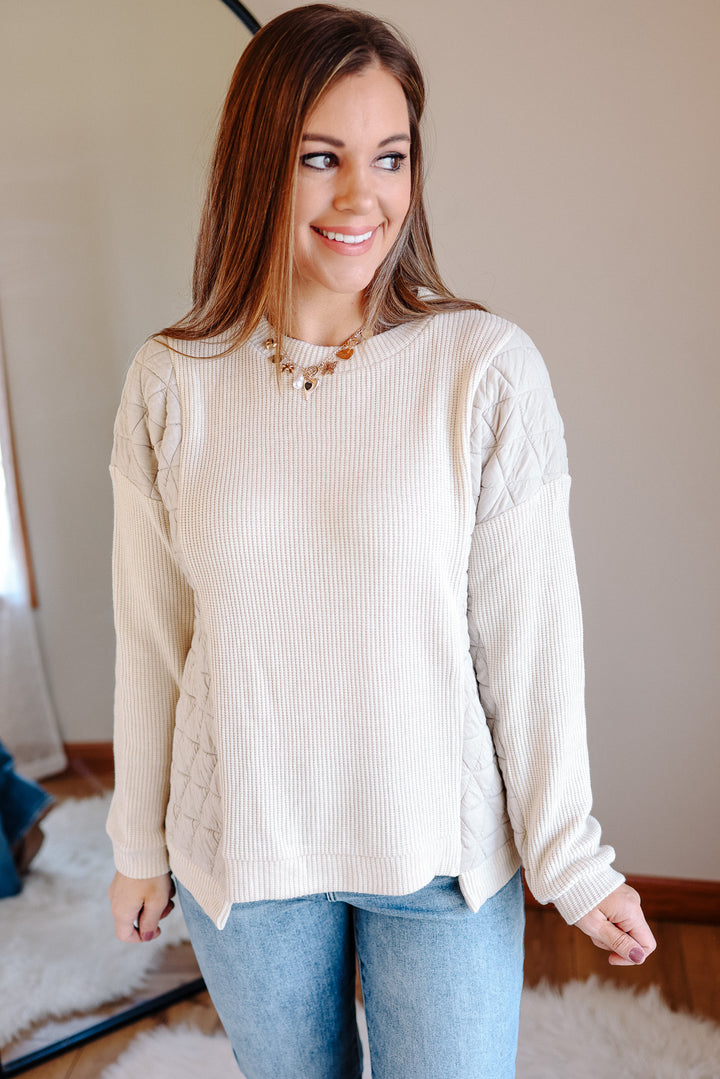 Madeline Mixed Fabric Top -  Ecru