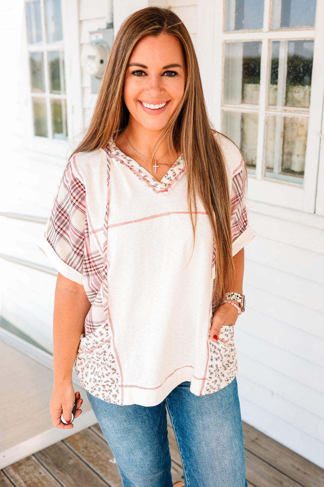 Collins Plaid and Floral Mix Hoodie