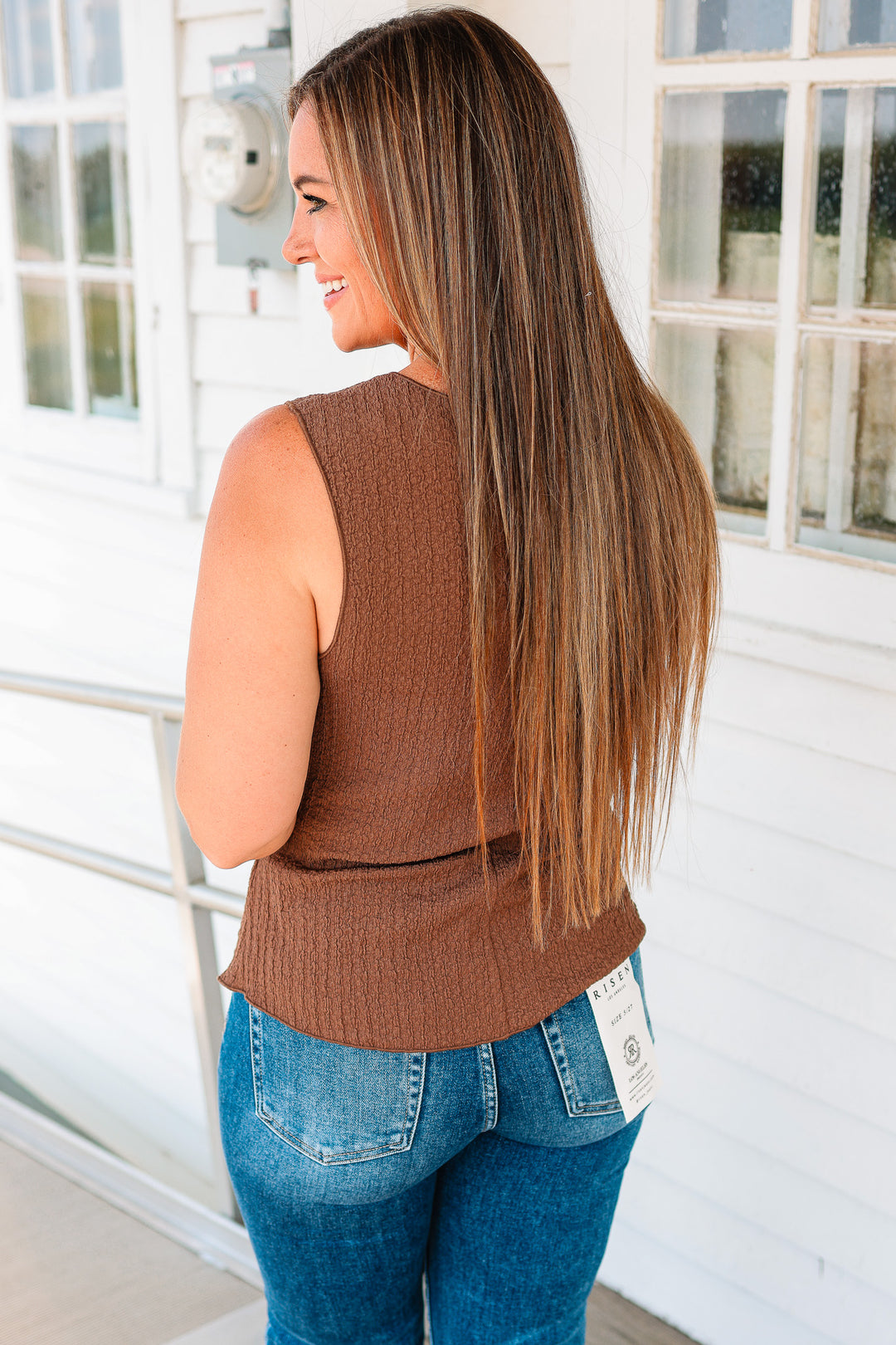 Cleo Texture Button-Down Tank - Mocha