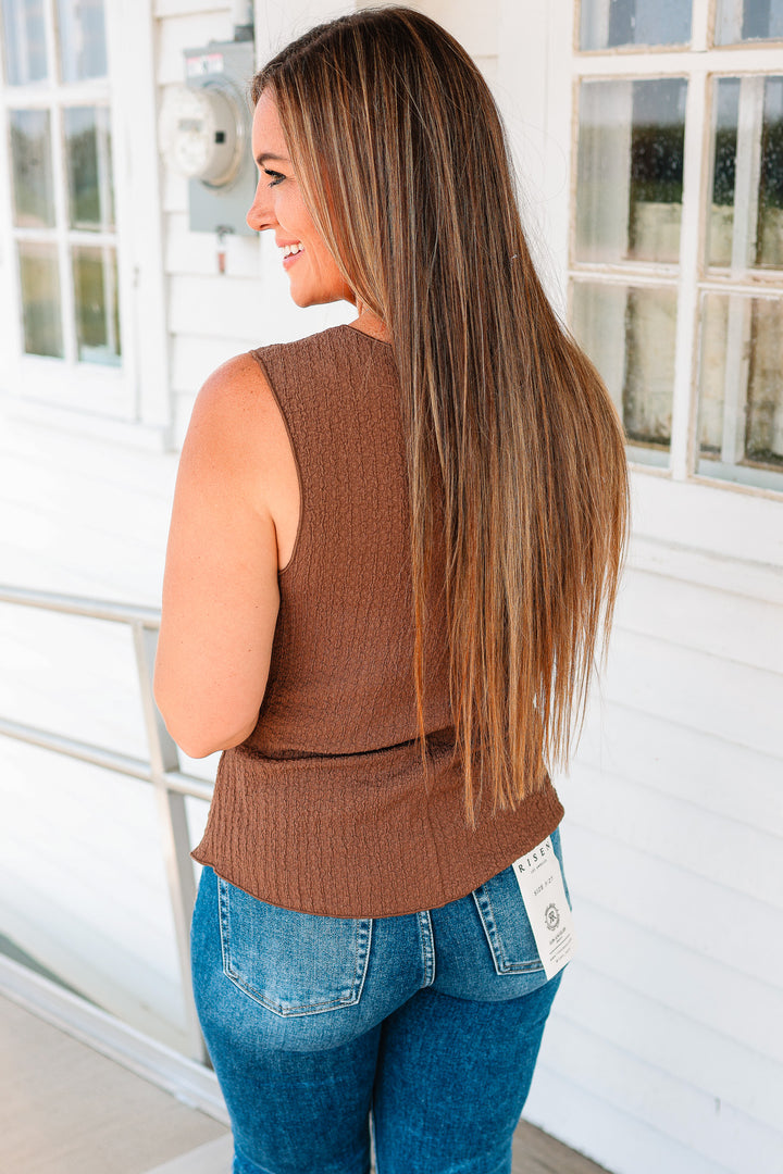 Cleo Texture Button-Down Tank - Mocha