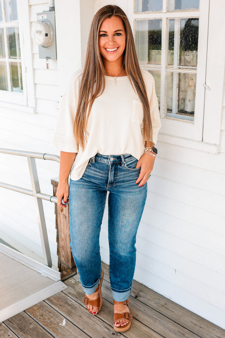 RISEN: Rio Tummy Control Crop Straight Jeans - Dark