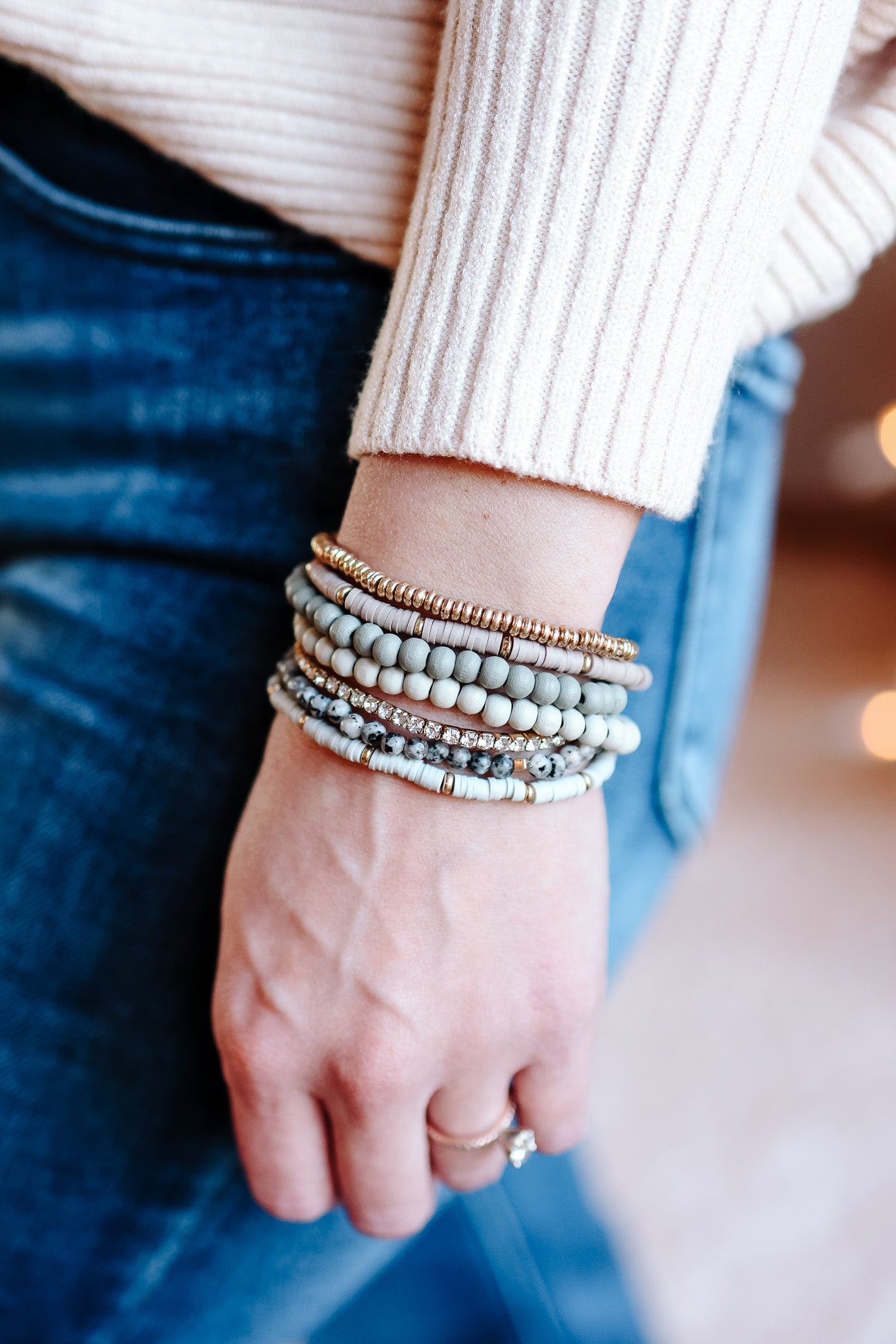 Livia Assorted Beaded Layered Bracelet Set - Gray