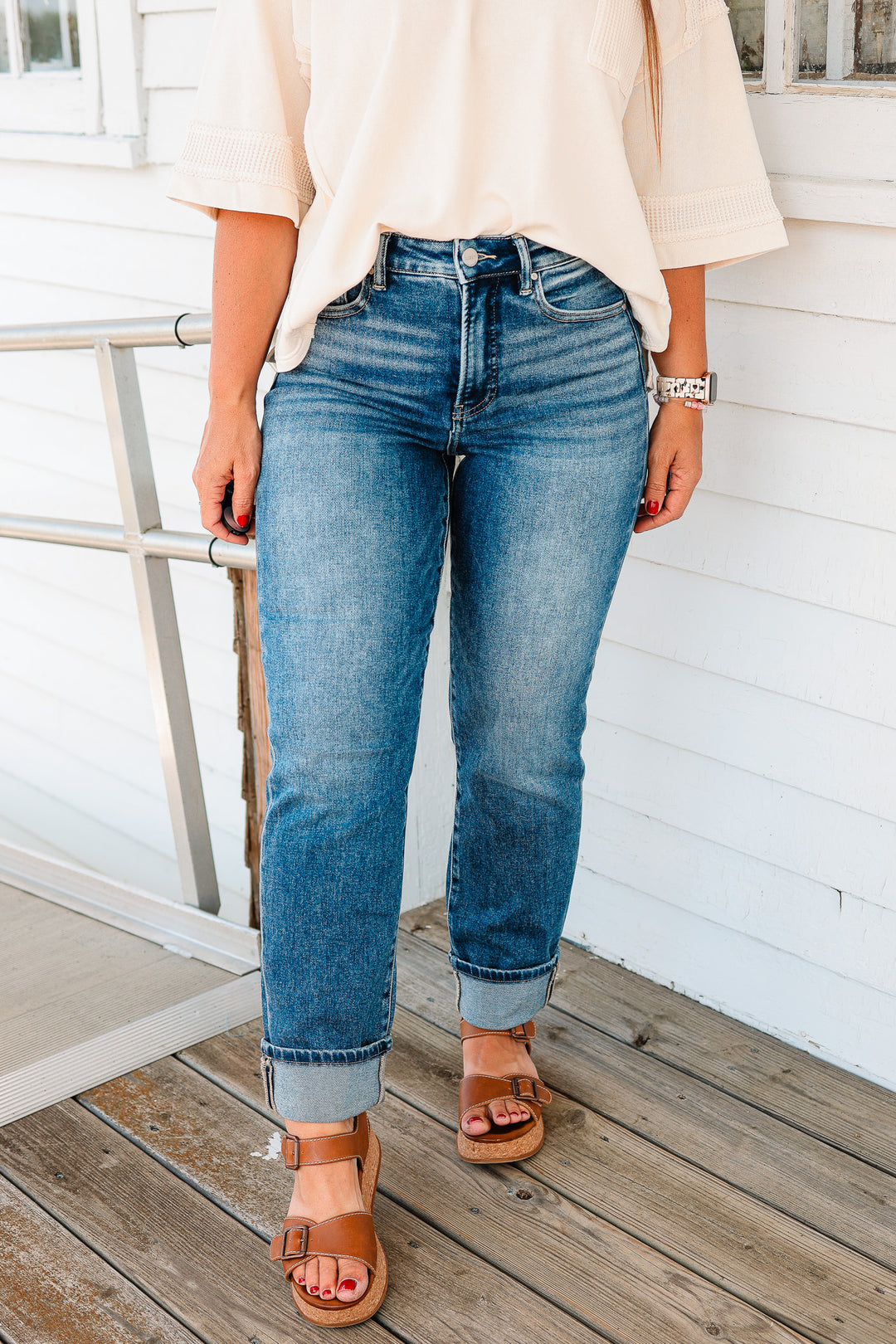 RISEN: Rio Tummy Control Crop Straight Jeans - Dark