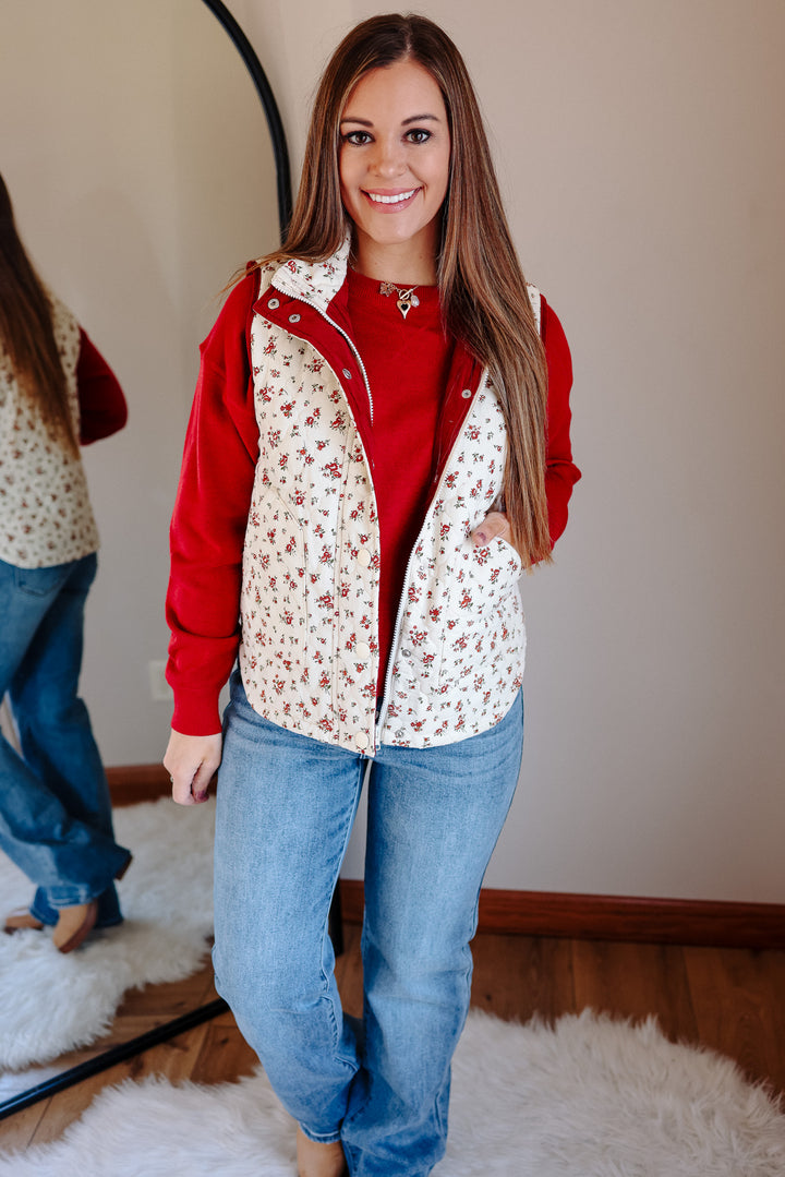 Sydney Floral Quilted Vest - Cream