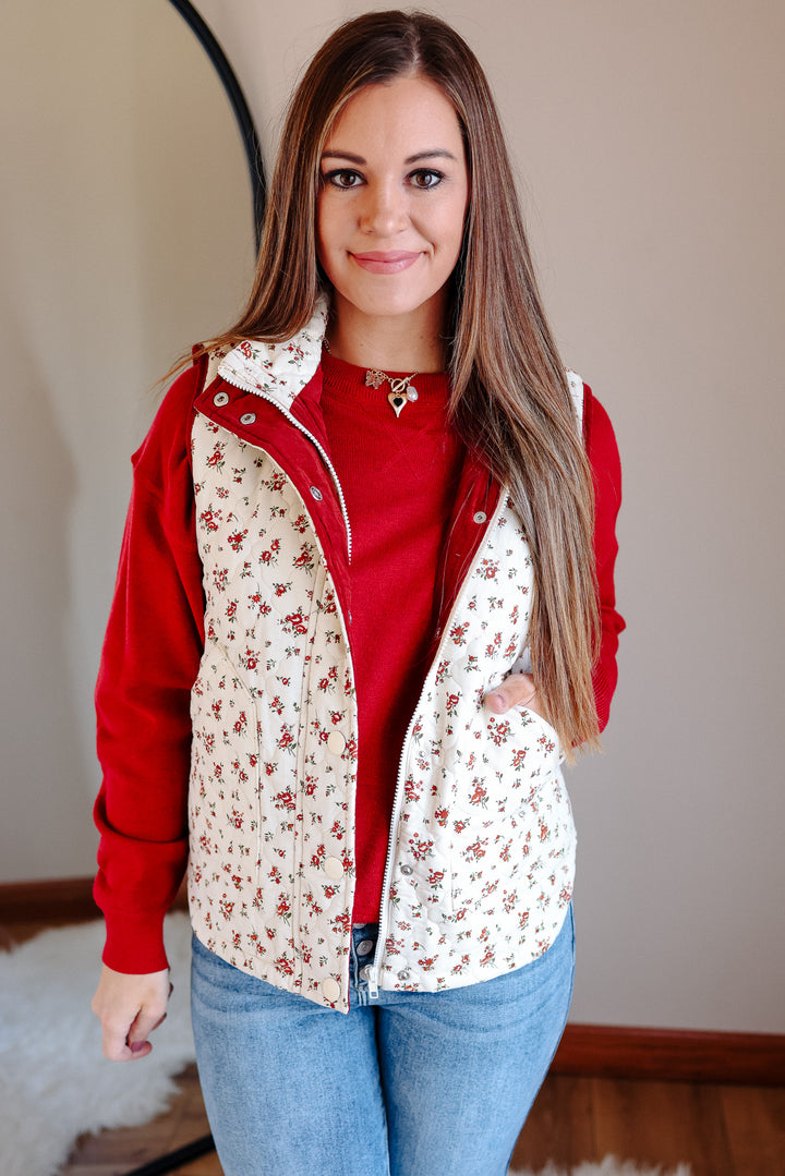 Sydney Floral Quilted Vest - Cream