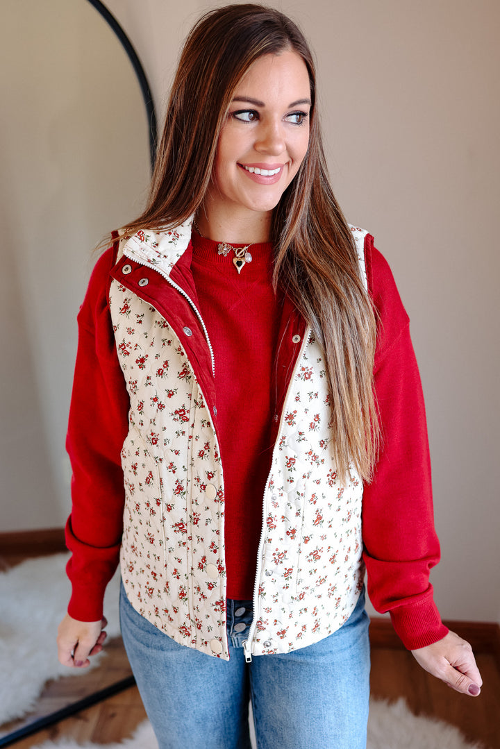 Sydney Floral Quilted Vest - Cream