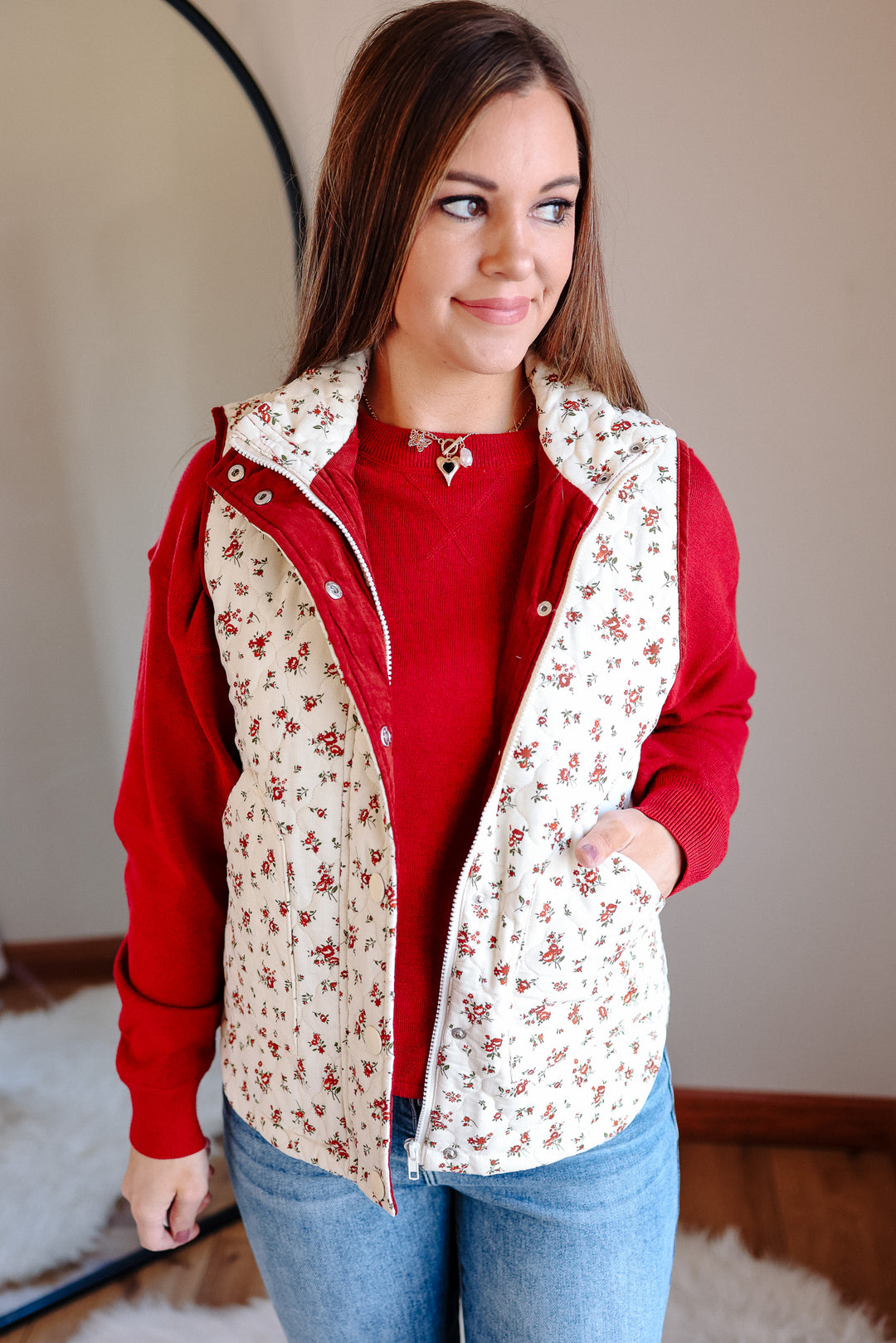 Sydney Floral Quilted Vest - Cream