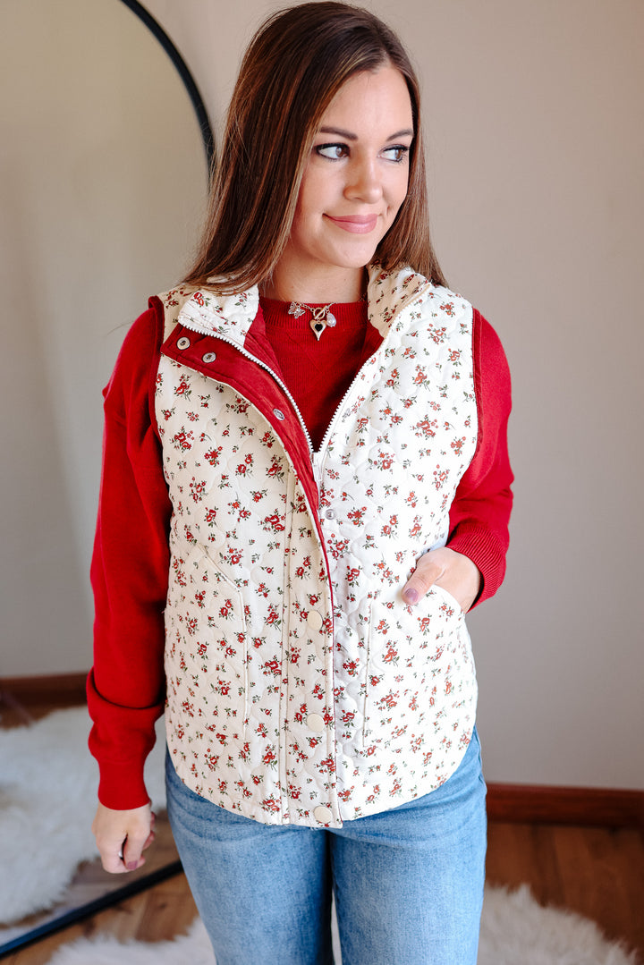 Sydney Floral Quilted Vest - Cream