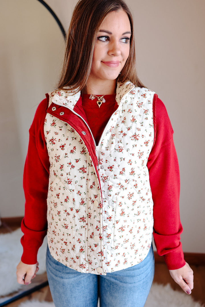 Sydney Floral Quilted Vest - Cream