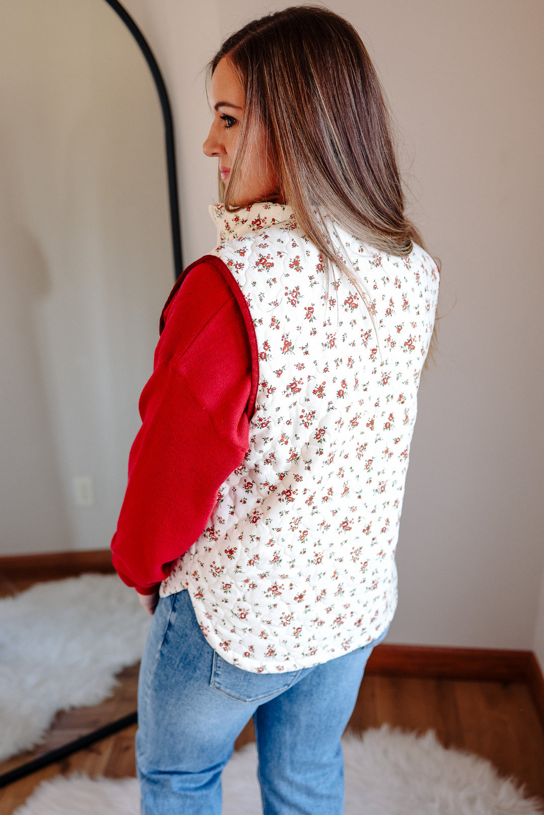 Sydney Floral Quilted Vest - Cream