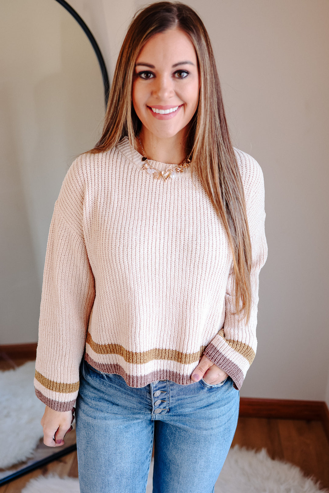 Corina Chenille Crop Sweater - Ecru