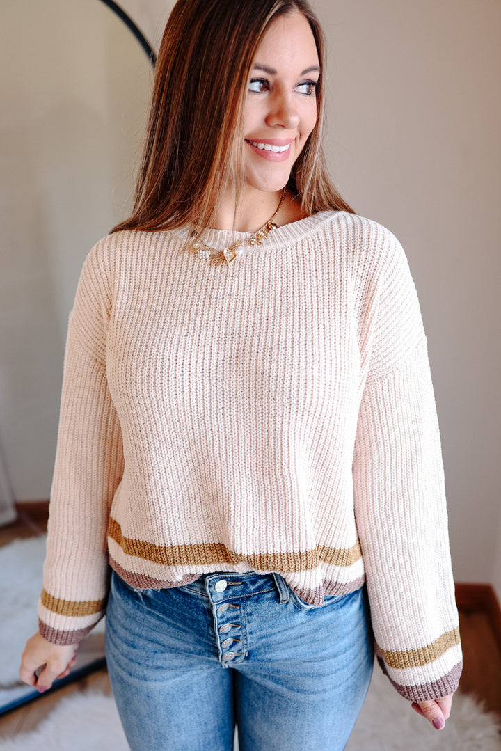 Corina Chenille Crop Sweater - Ecru