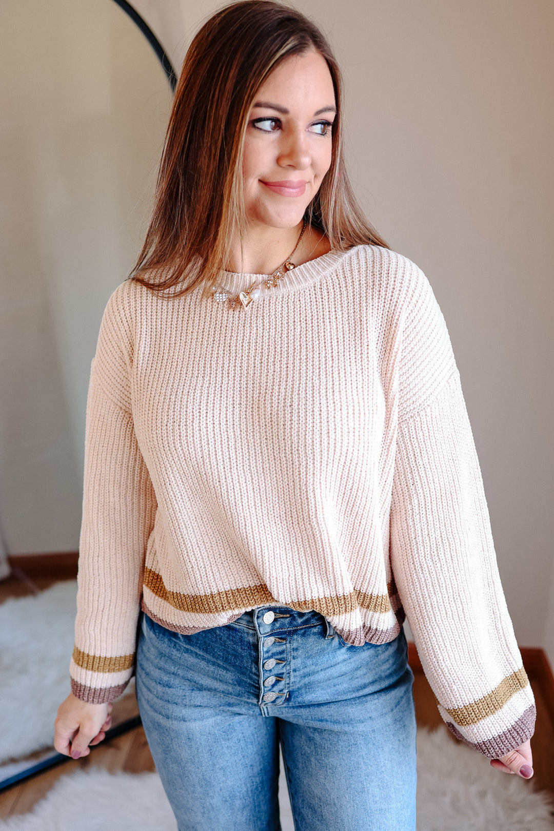 Corina Chenille Crop Sweater - Ecru