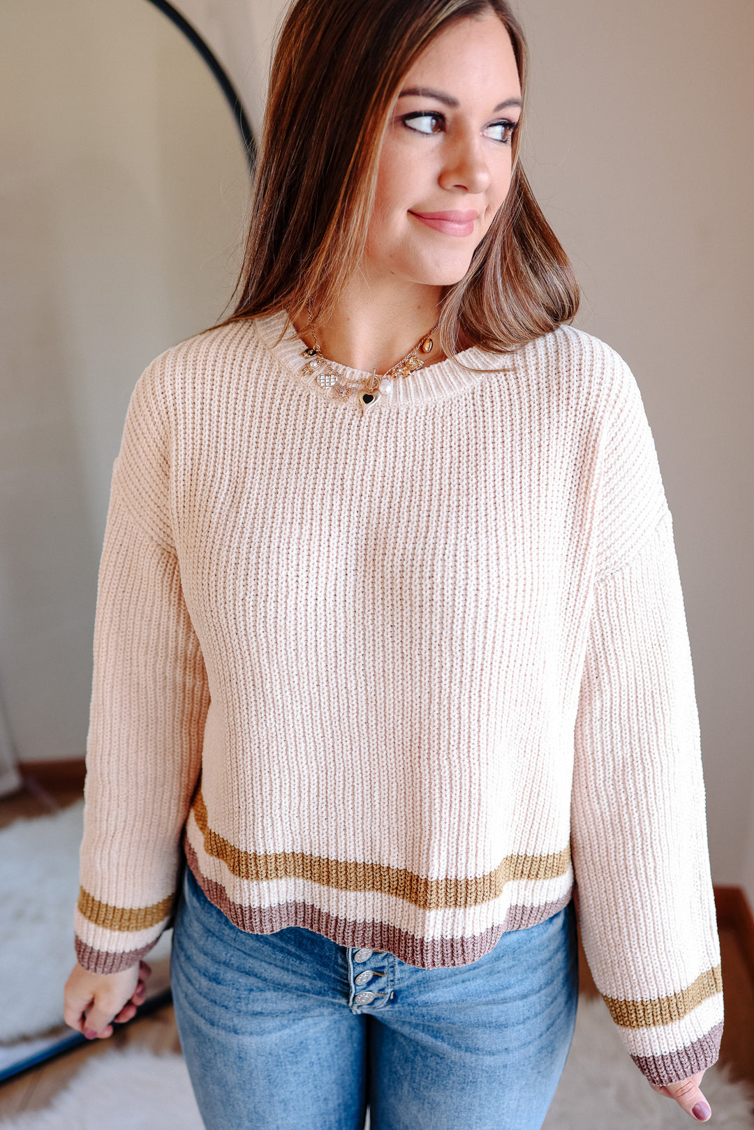 Corina Chenille Crop Sweater - Ecru