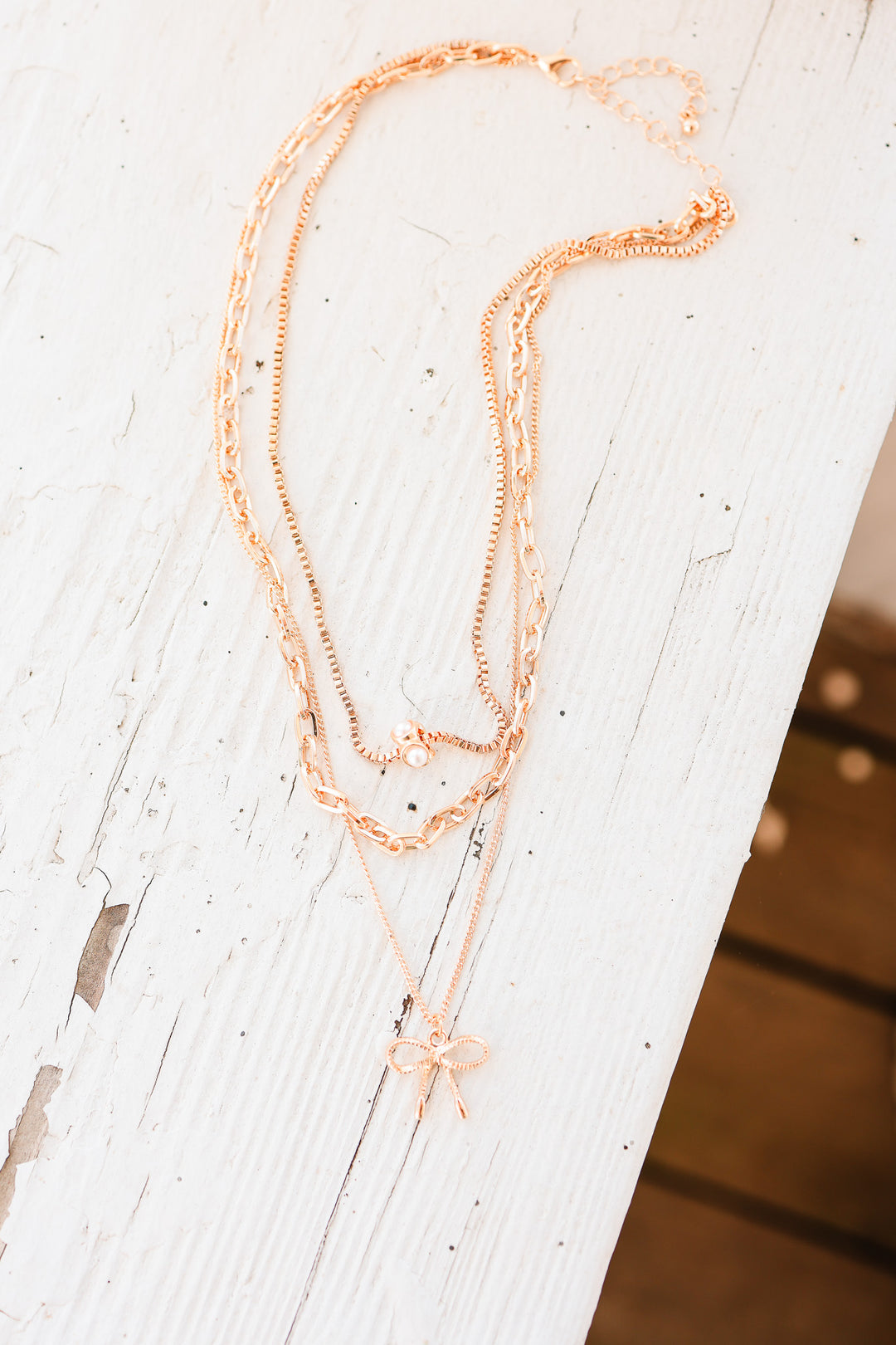 Rory Multi Layer Pearl Bow Charm Necklace