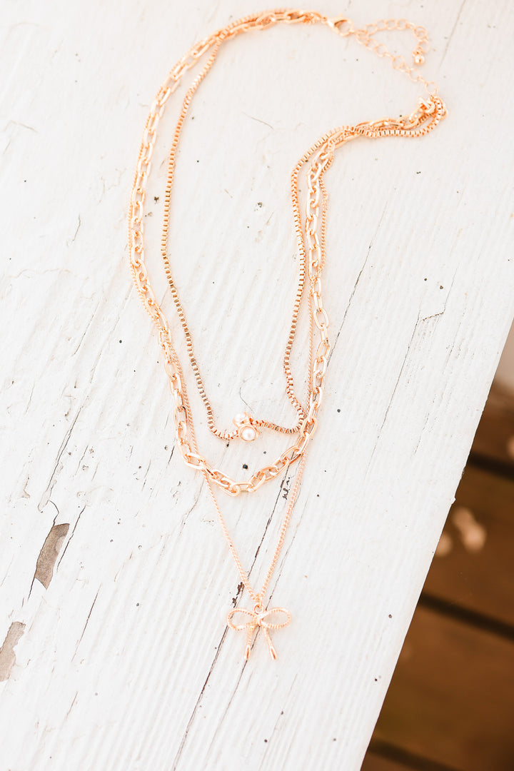 Rory Multi Layer Pearl Bow Charm Necklace