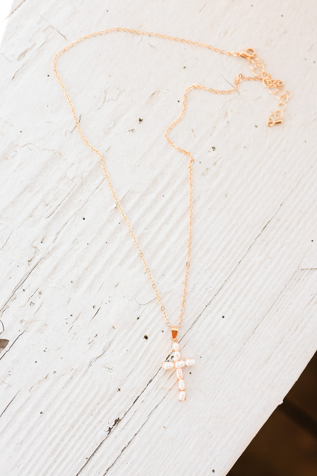 Gold Cross Pearl Pendant Necklace