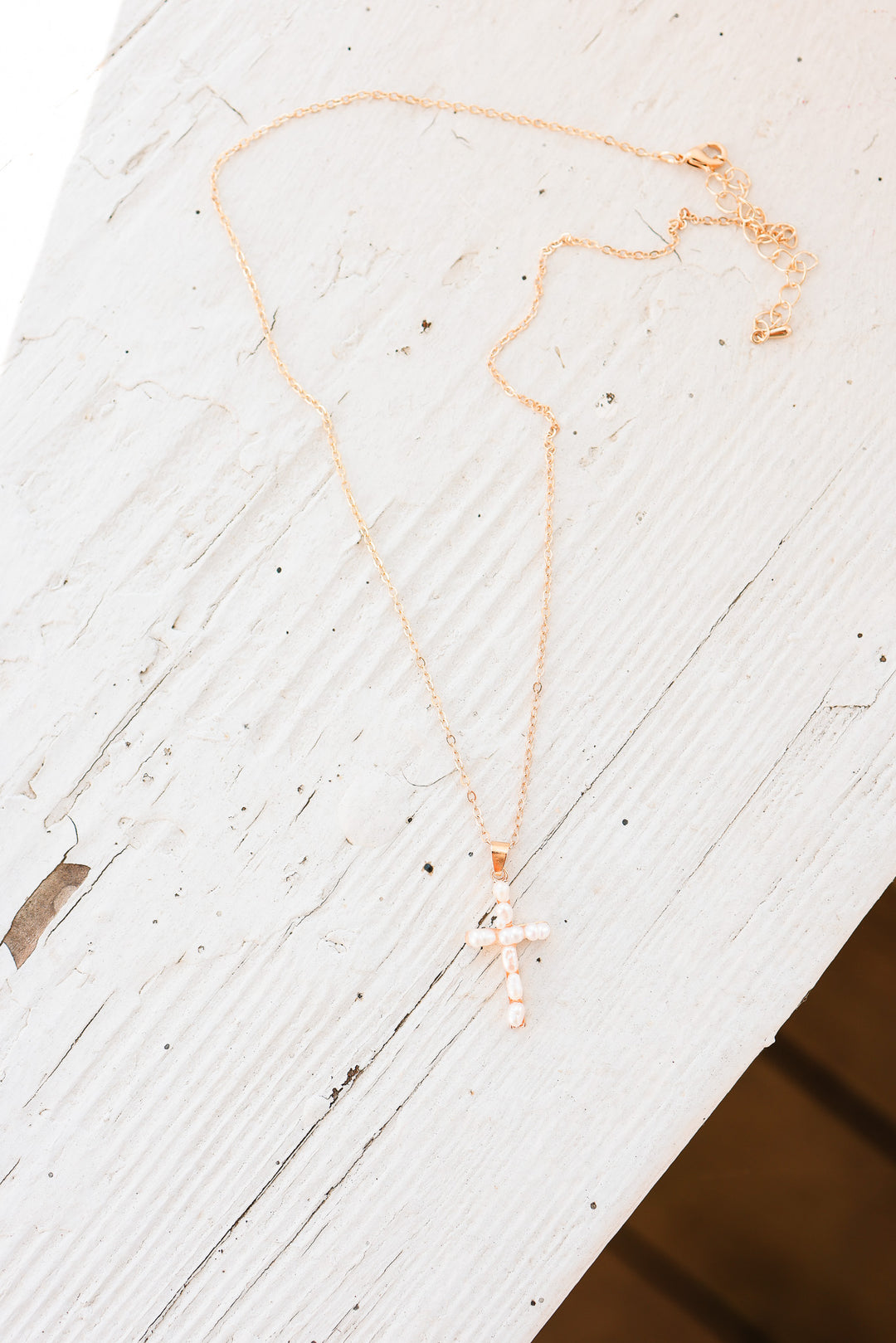 Gold Cross Pearl Pendant Necklace