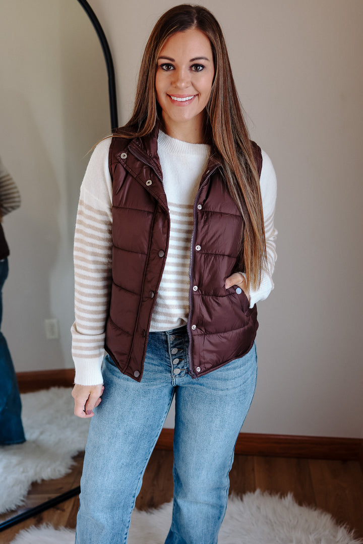 Lennox Zip Up Puffer Vest - Brown