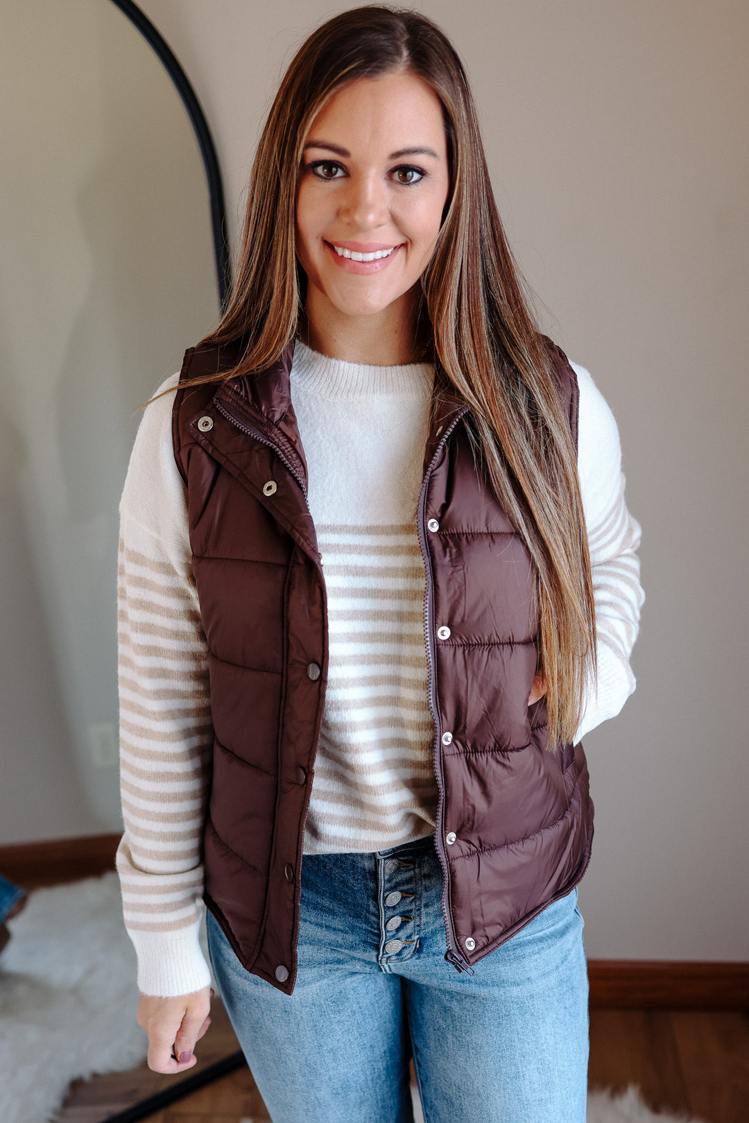 Lennox Zip Up Puffer Vest - Brown