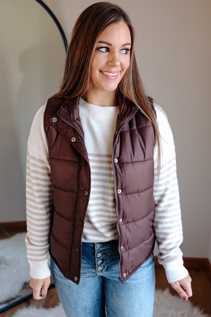 Lennox Zip Up Puffer Vest - Brown
