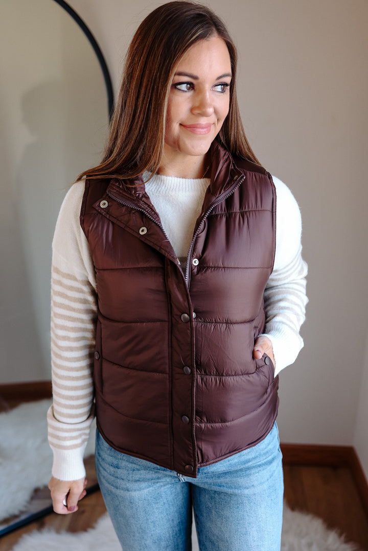 Lennox Zip Up Puffer Vest - Brown
