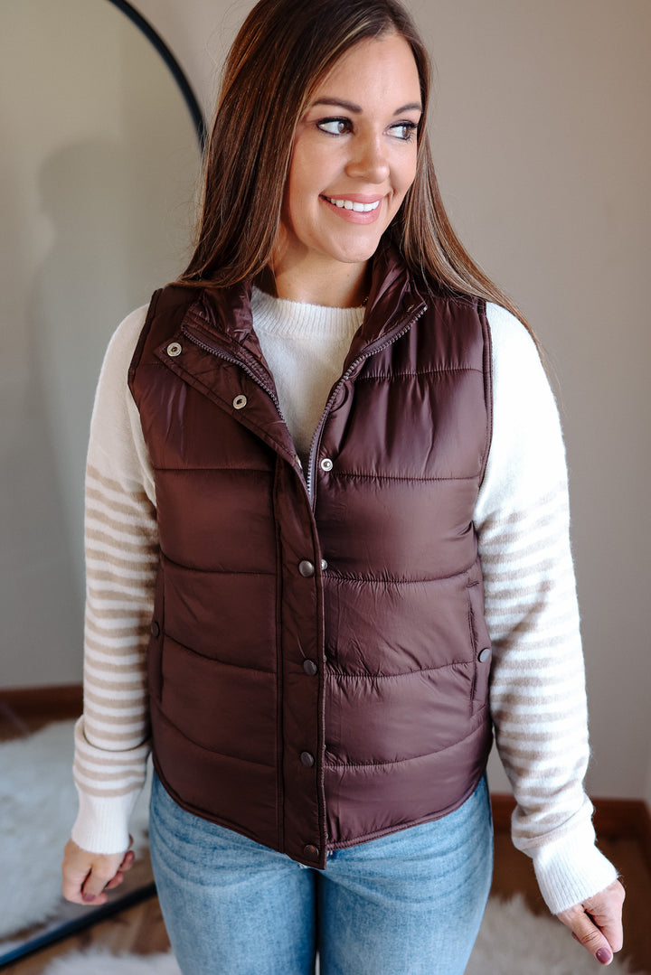 Lennox Zip Up Puffer Vest - Brown