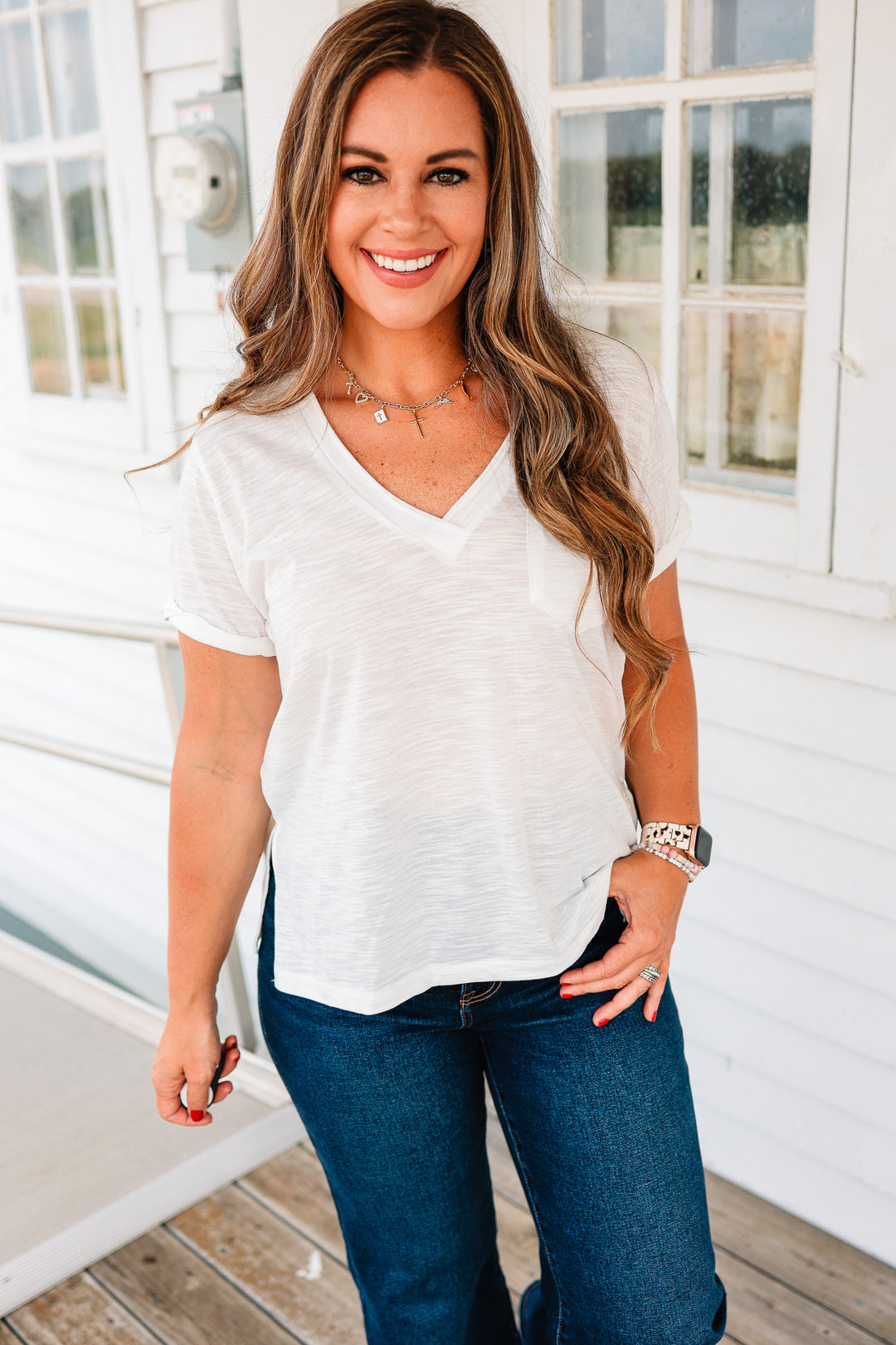 Zoie V-Neck Top - White