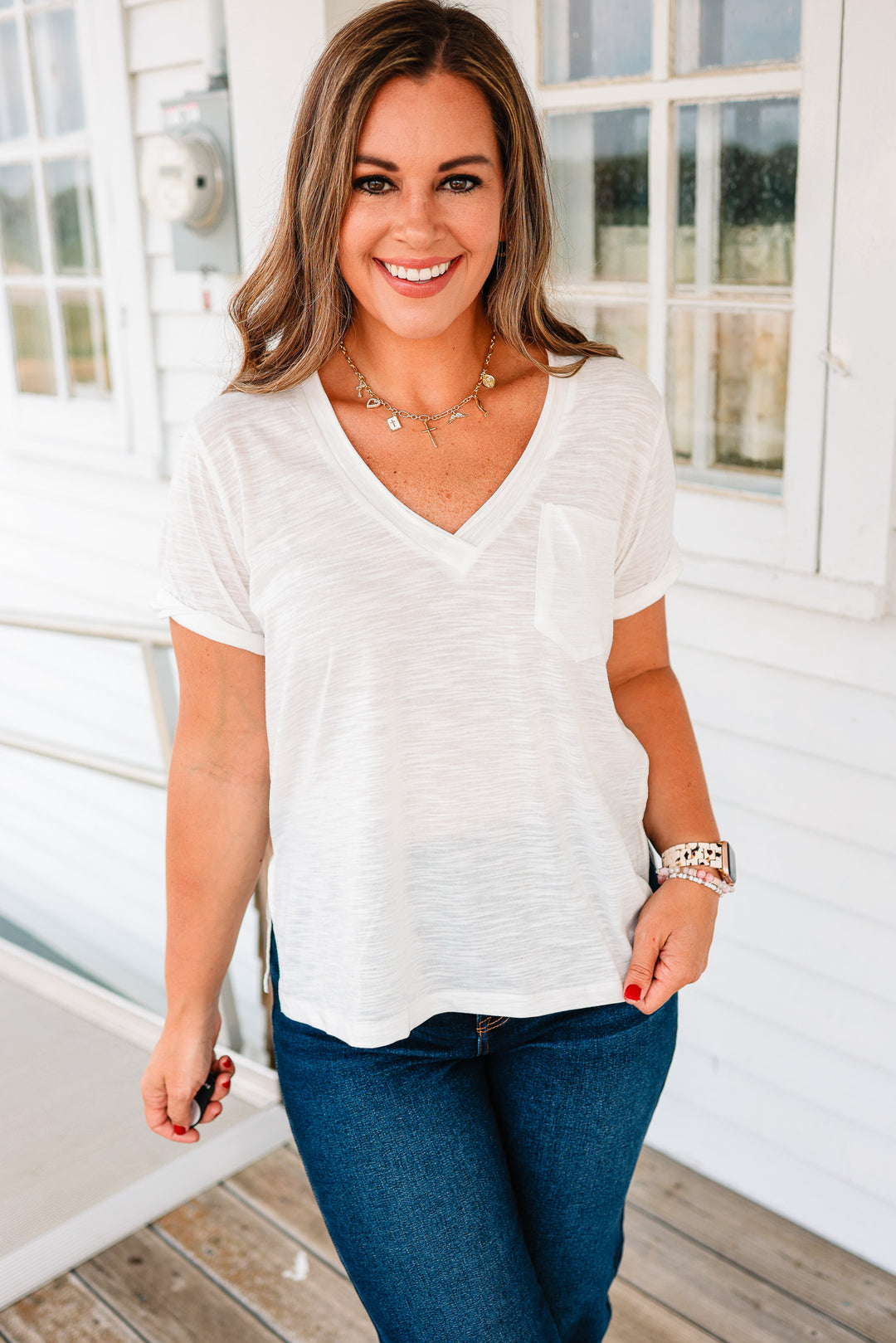 Zoie V-Neck Top - White