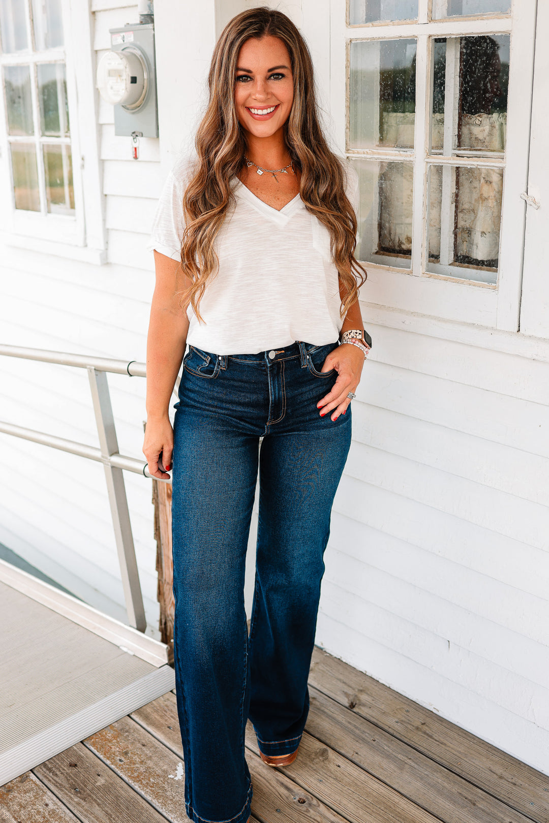 RISEN: Dylan High Rise Wide Leg Jeans - Dark