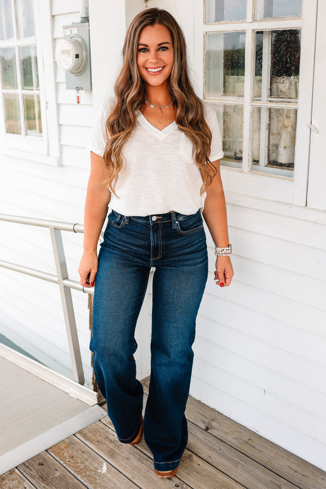 RISEN: Dylan High Rise Wide Leg Jeans - Dark