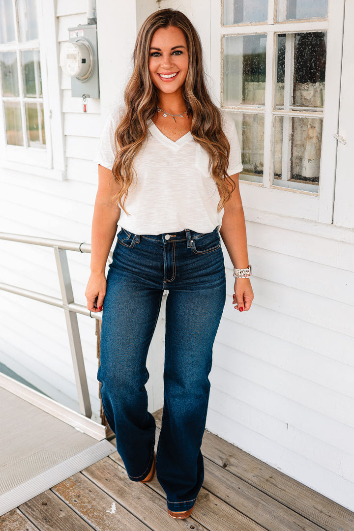 RISEN: Dylan High Rise Wide Leg Jeans - Dark