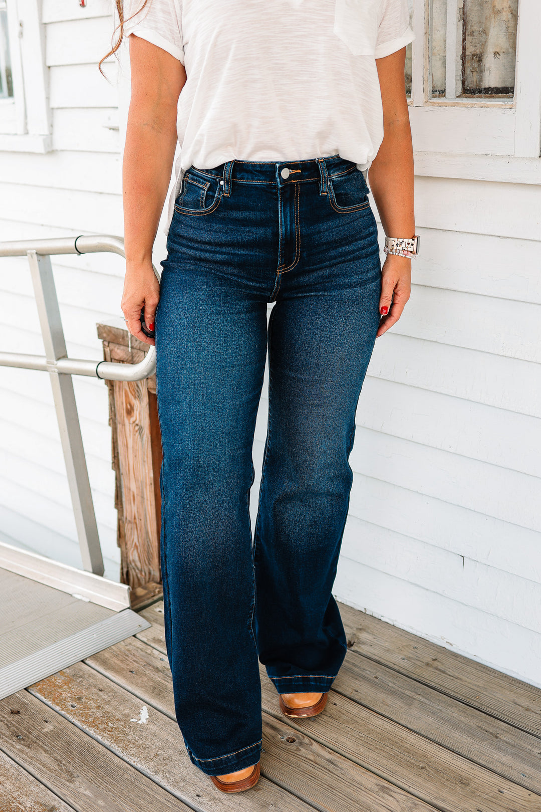 RISEN: Dylan High Rise Wide Leg Jeans - Dark