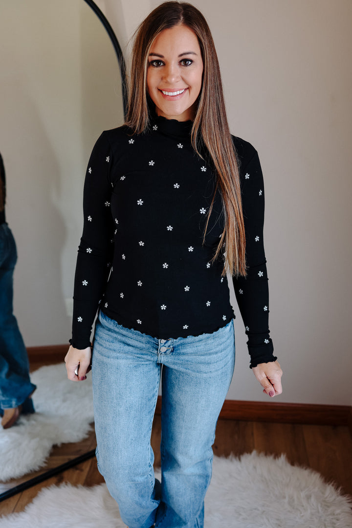 Layan Mockneck Ribbed Top - Black