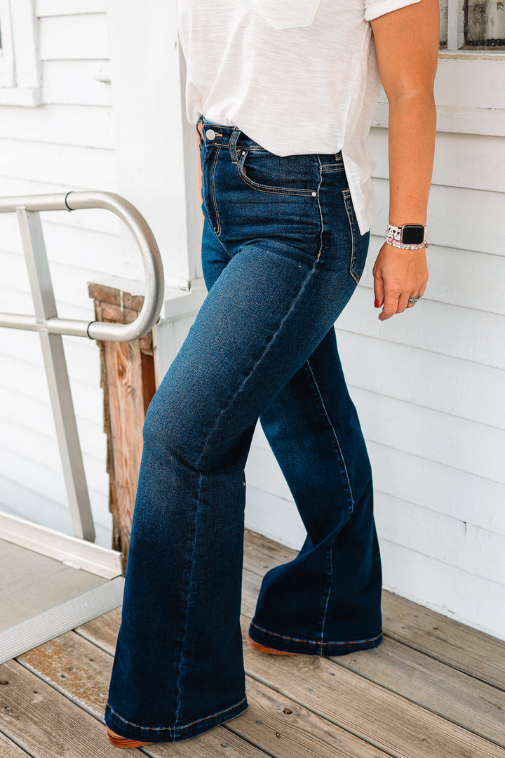 RISEN: Dylan High Rise Wide Leg Jeans - Dark