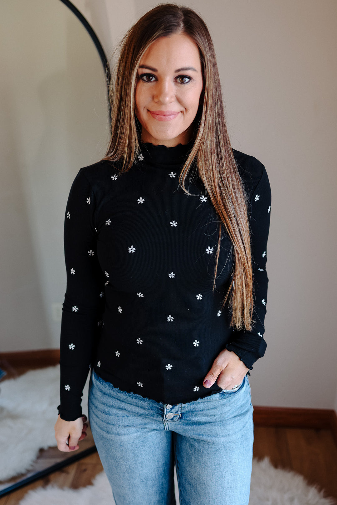 Layan Mockneck Ribbed Top - Black