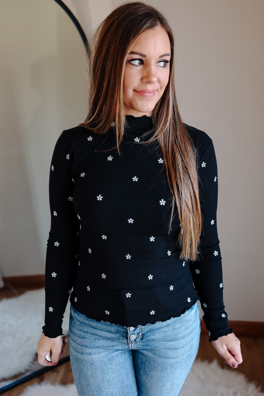 Layan Mockneck Ribbed Top - Black