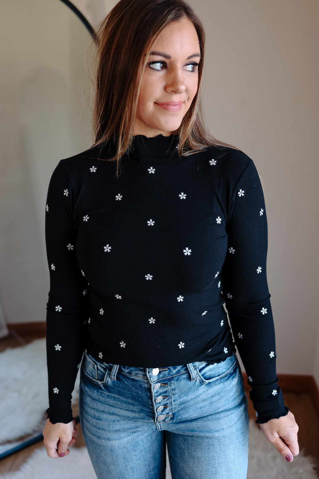 Layan Mockneck Ribbed Top - Black