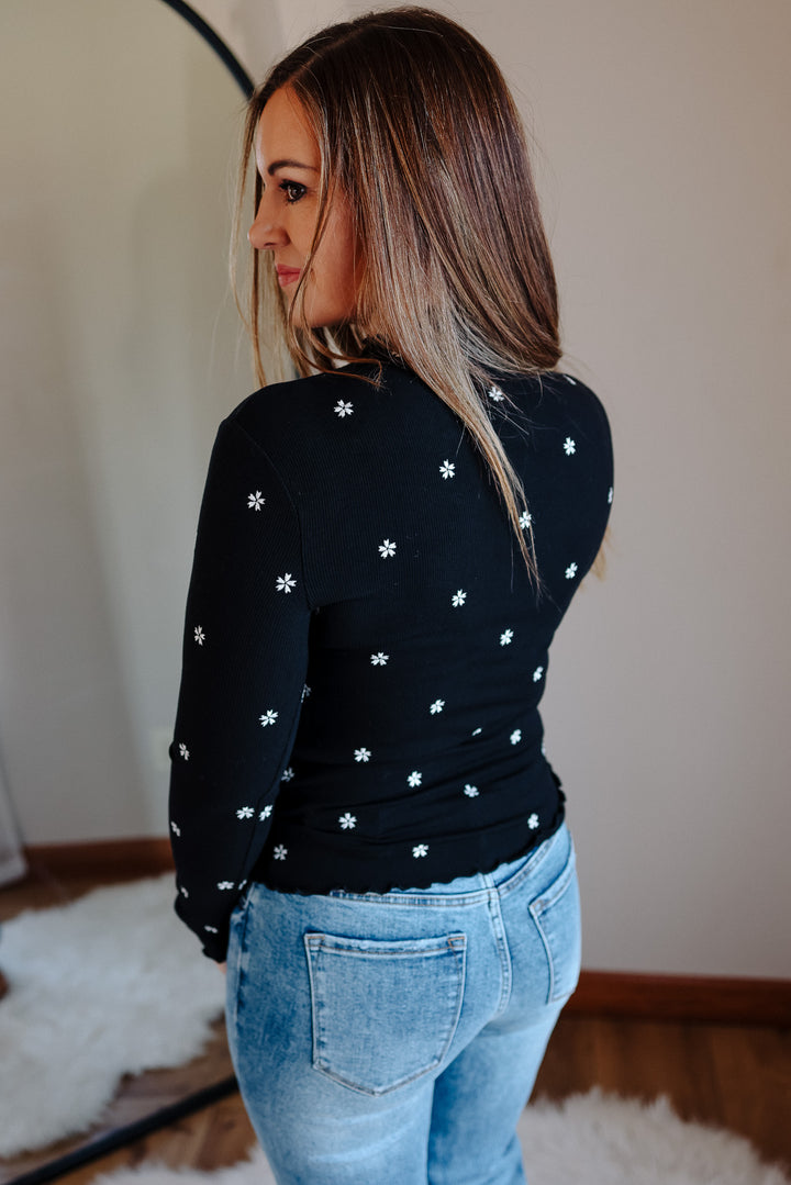 Layan Mockneck Ribbed Top - Black