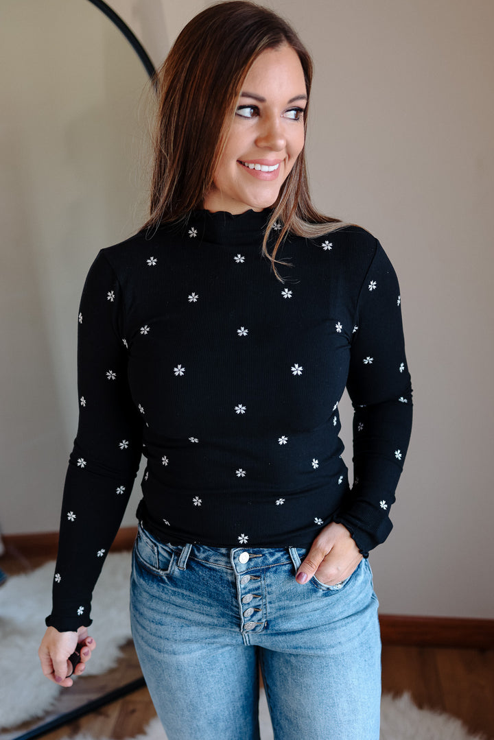 Layan Mockneck Ribbed Top - Black