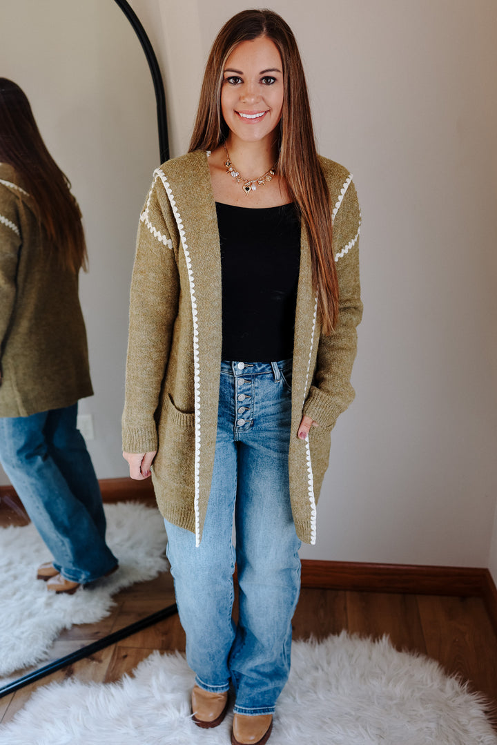 Tess Stitched Hoodie Cardigan- Mustard