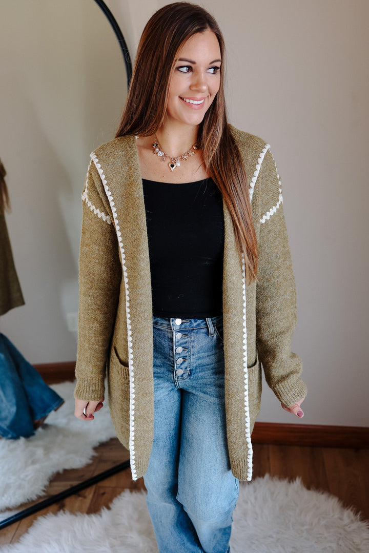 Tess Stitched Hoodie Cardigan- Mustard