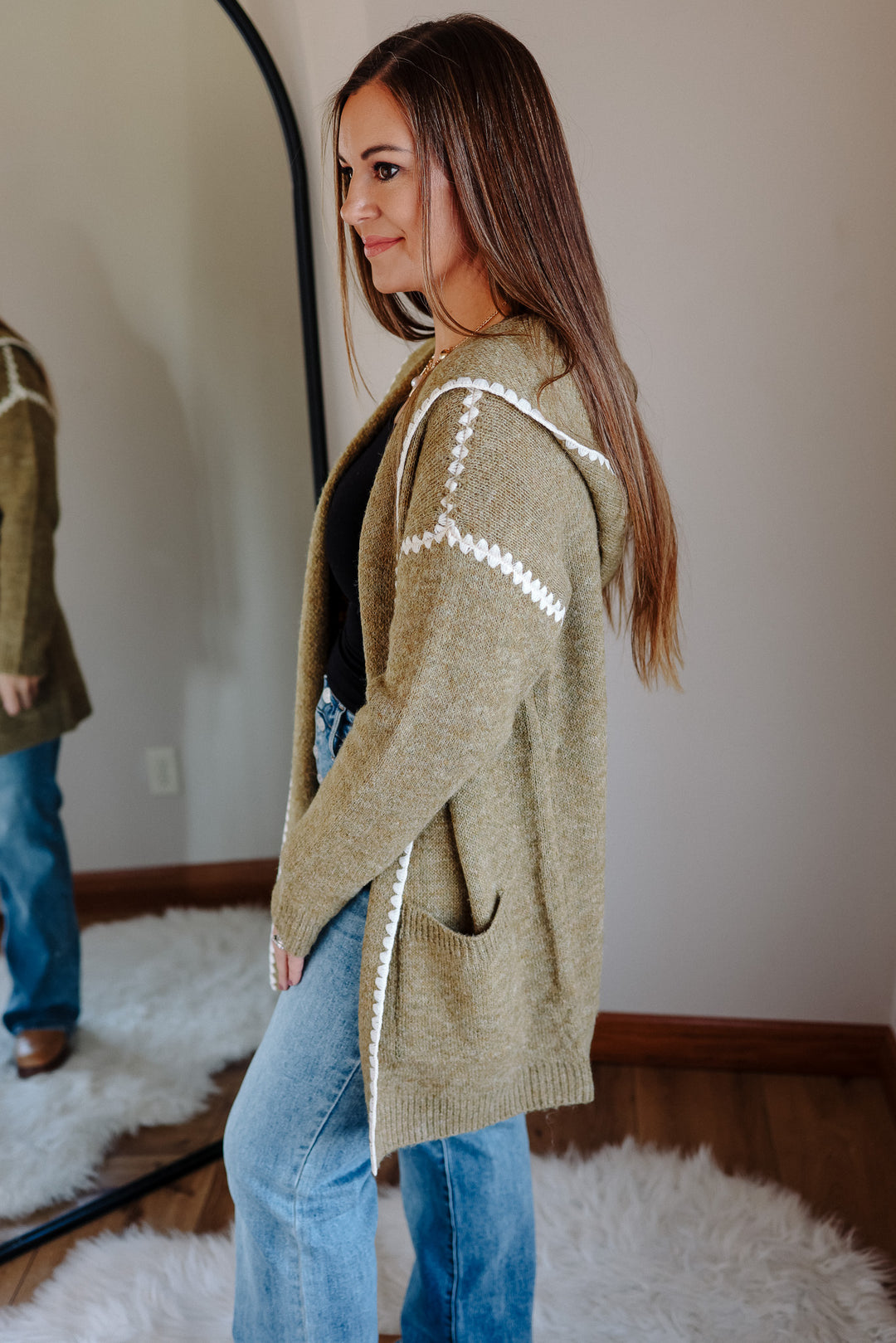 Tess Stitched Hoodie Cardigan- Mustard