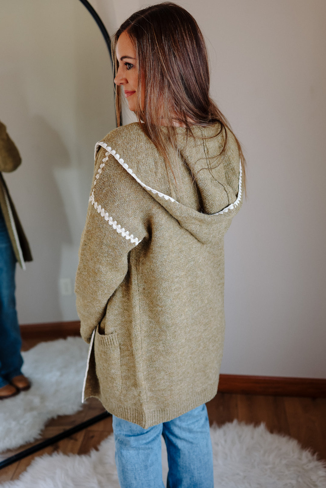 Tess Stitched Hoodie Cardigan- Mustard